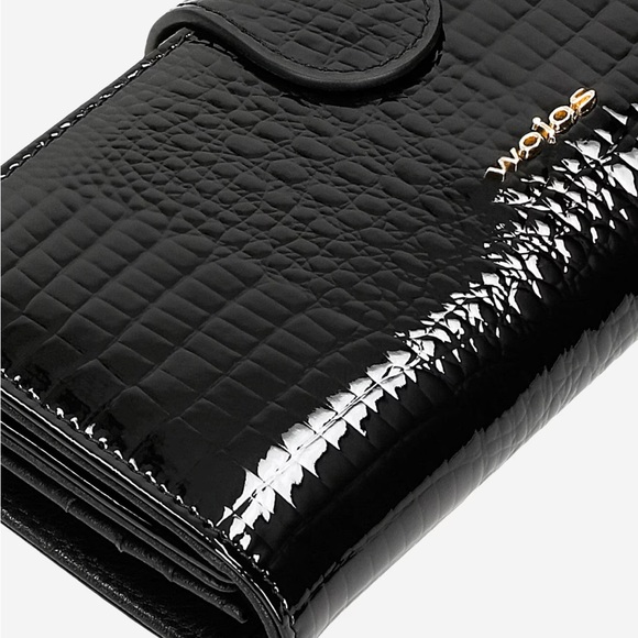 Croc Patent Gloss Leather Tri Fold Wallet Wojas - Picture 6 of 6